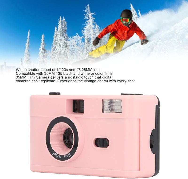 Zyyini 35mm Film Camera, 35mm Reusable Film Camera with Flash, Vintage Film Supports Both Black and White or Colored 35Mm 135 Film, (Roseate) - Image 2